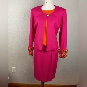 Laura Henson 3 Piece Coordinating Skirt Set Pink Orange BarbieCore Vintage Sz 8